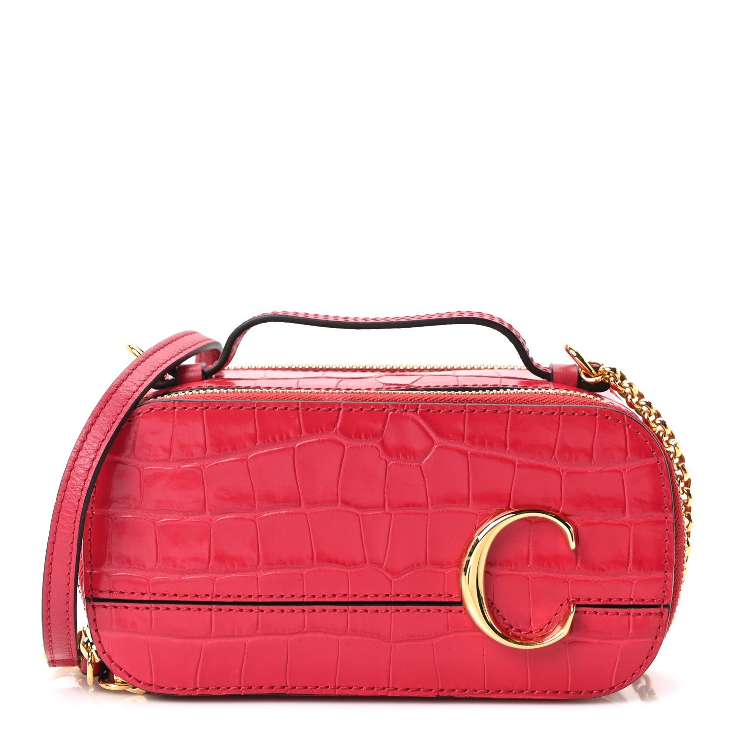 Chloe Calfskin Crocodile Embossed Mini C Vanity Bag Red