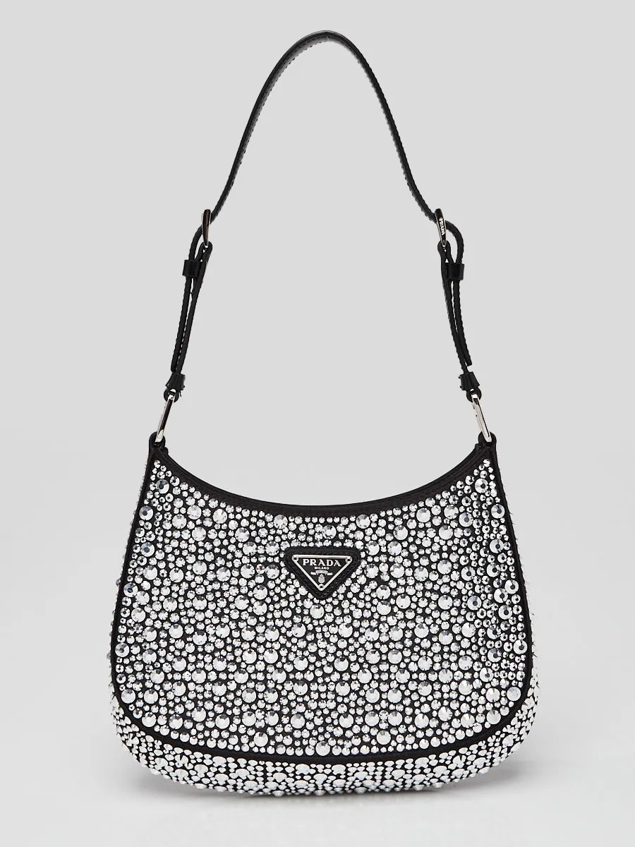 Prada Black Satin Crystal Cleo Crossbody Bag