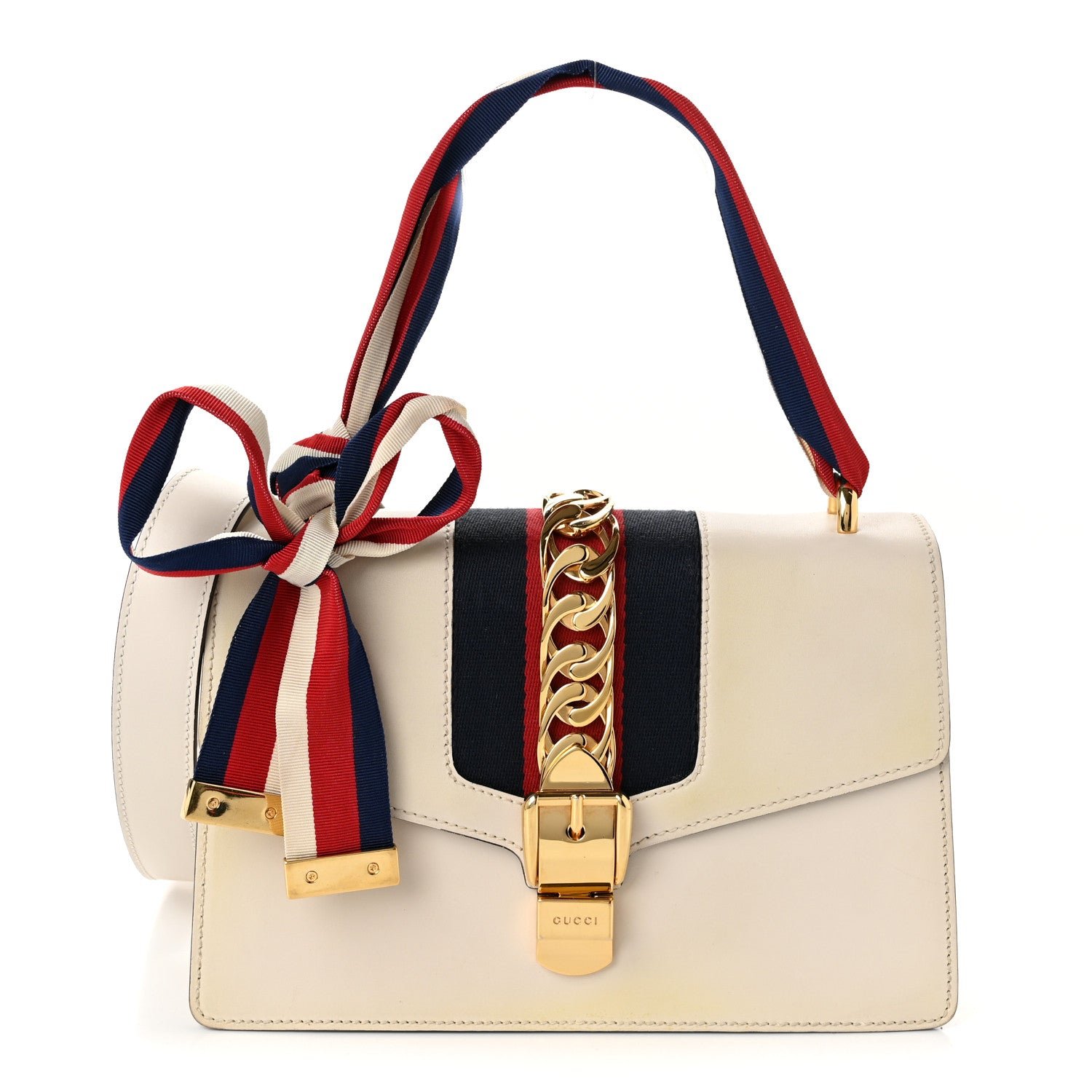 Gucci Calfskin Small Sylvie Shoulder Bag Off White