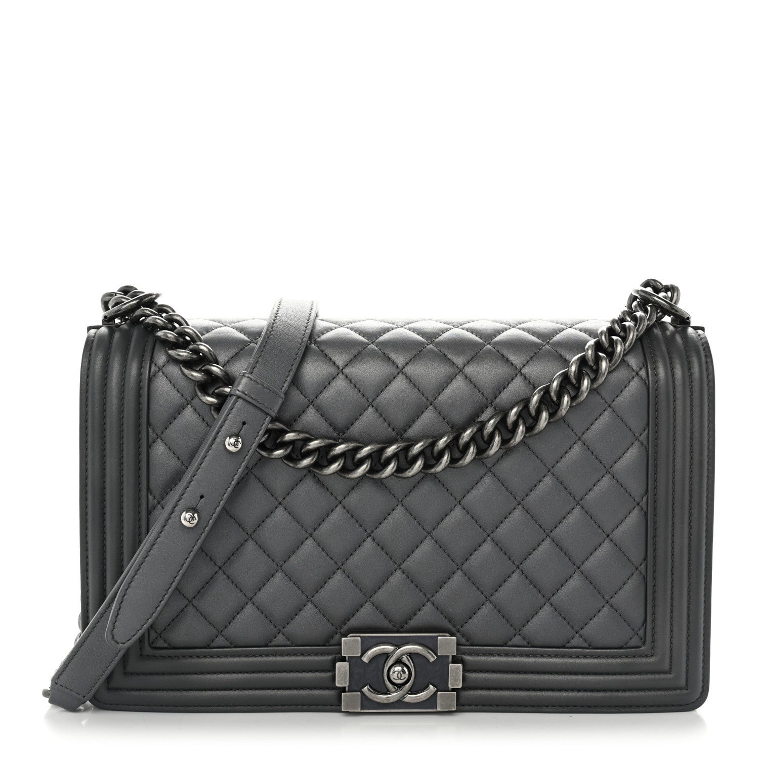 Chanel Metallic Calfskin Quilted New Medium Boy Flap Grey