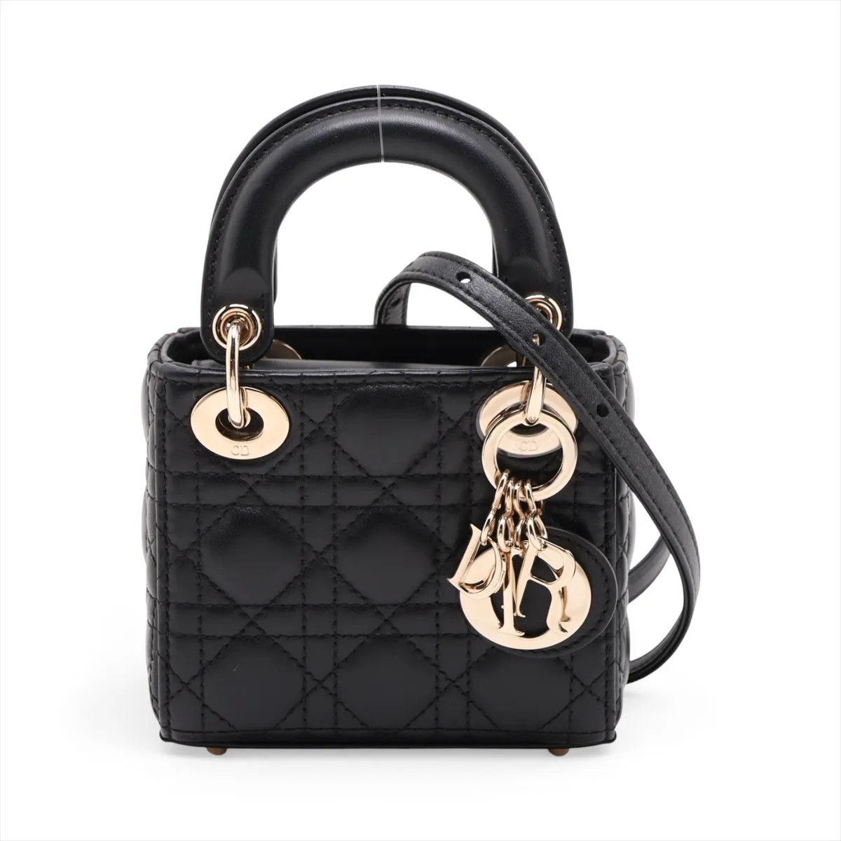 Christian Dior Cannage Lady Dior Micro Leather 2 Way Handbag Black