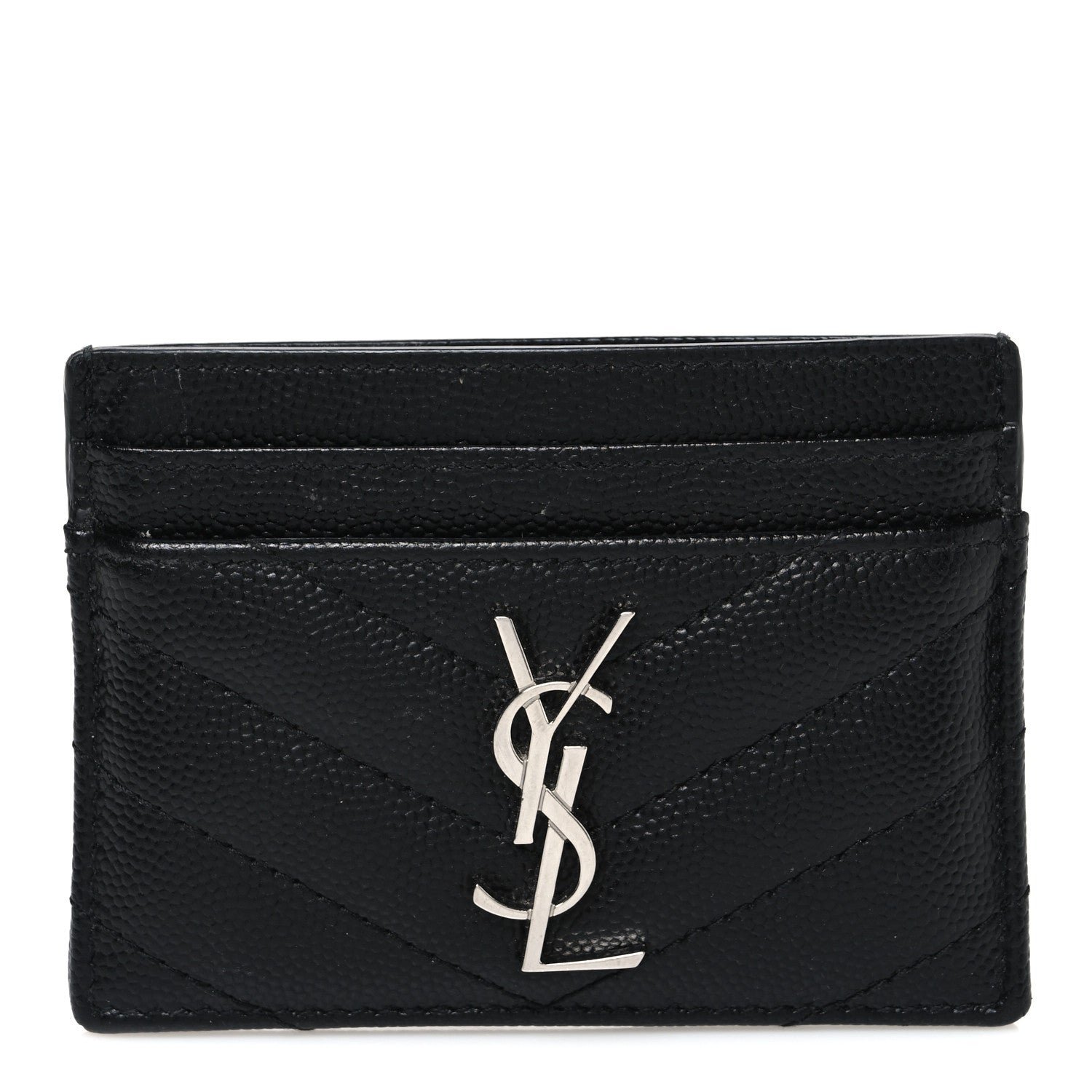 Saint Laurent Grain De Poudre Matelasse Chevron Monogram Credit Card Case Black