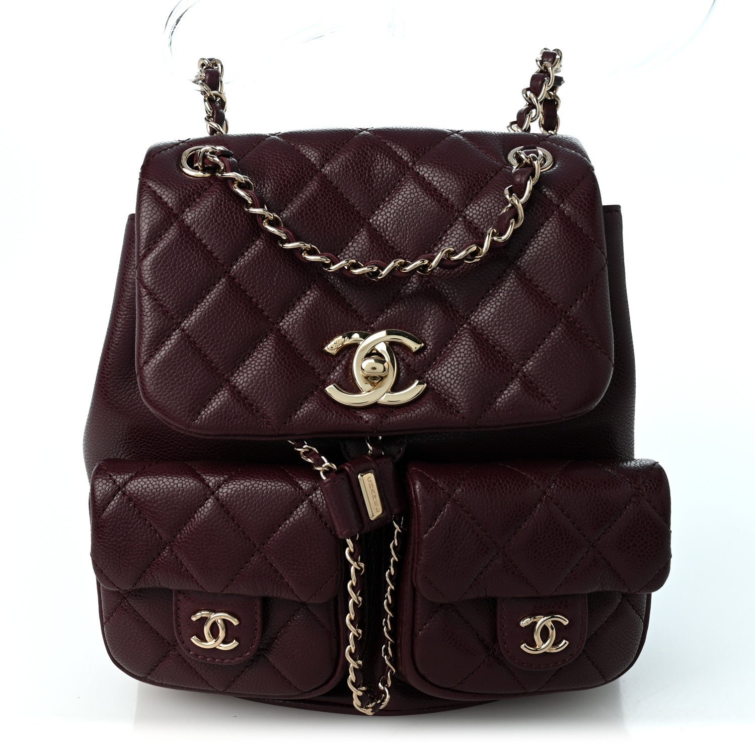 Chanel Shiny Caviar Quilted Medium Duma Pockets Drawstring Backpack Dark Burgundy