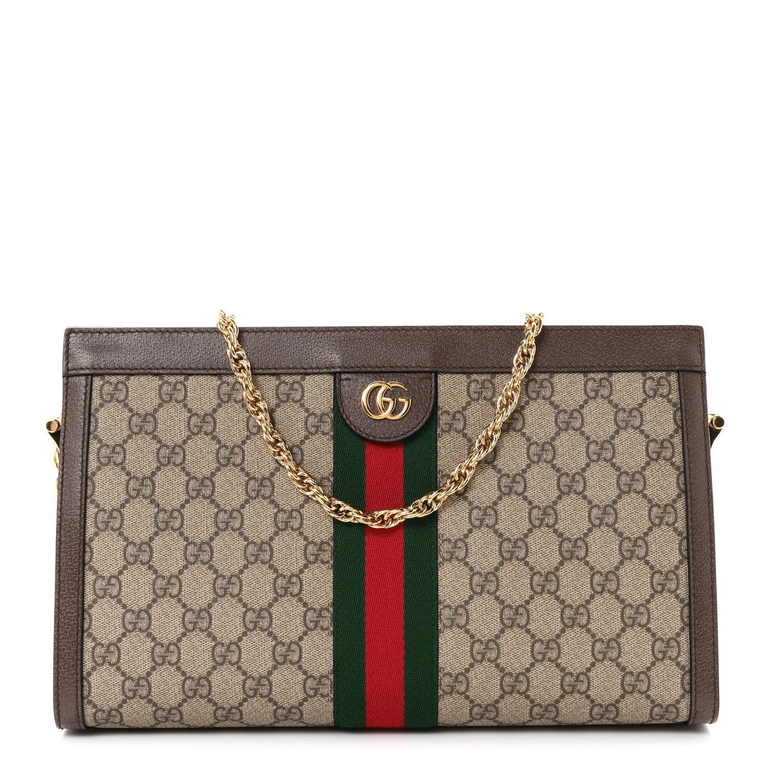 Gucci GG Supreme Monogram Web Medium Ophidia Chain Shoulder Bag Brown