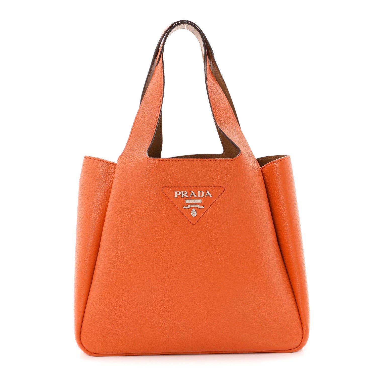 Prada Vitello Daino Soft Medium Dynamique Tote Papaya Caramello