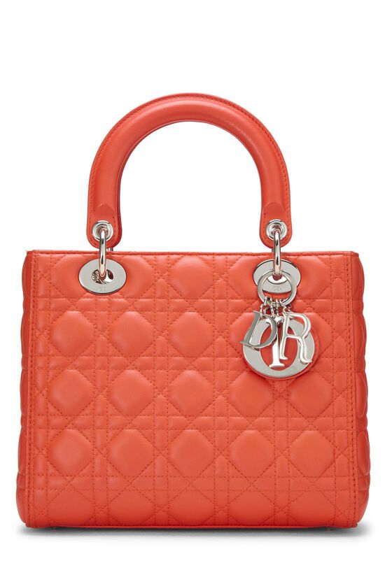 Dior Orange Cannage Quilted Lambskin Lady Dior Medium