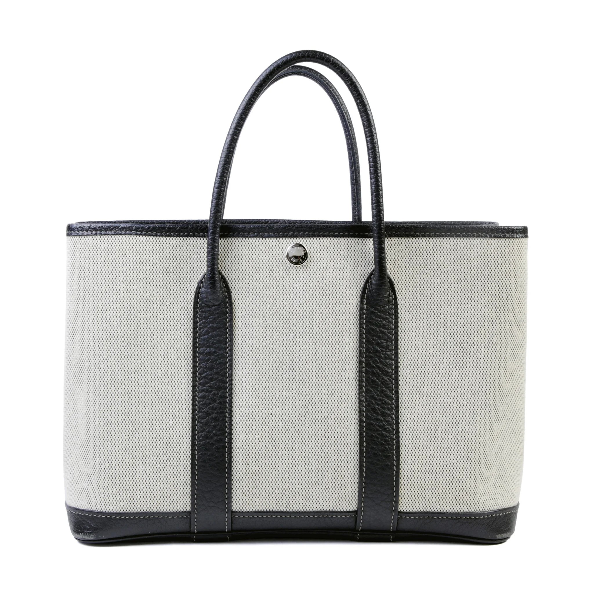 Good ( Rank AB) HERMÈS Garden Party TPM Noir (89) Ecru Negonda Canvas Palladium hardware Square R (2014)