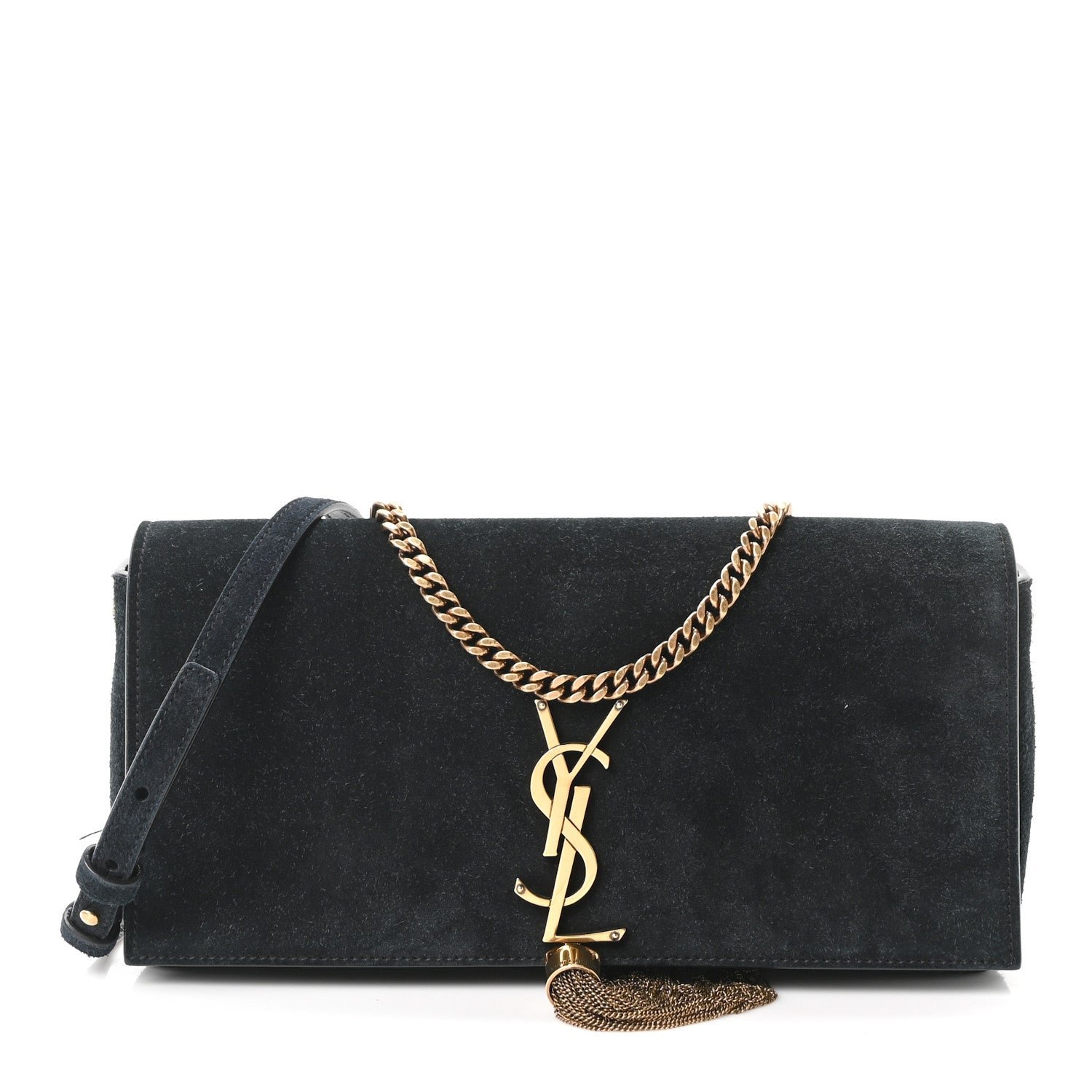 Saint Laurent Suede Monogram Tassel Kate 99 Baguette Bag Black