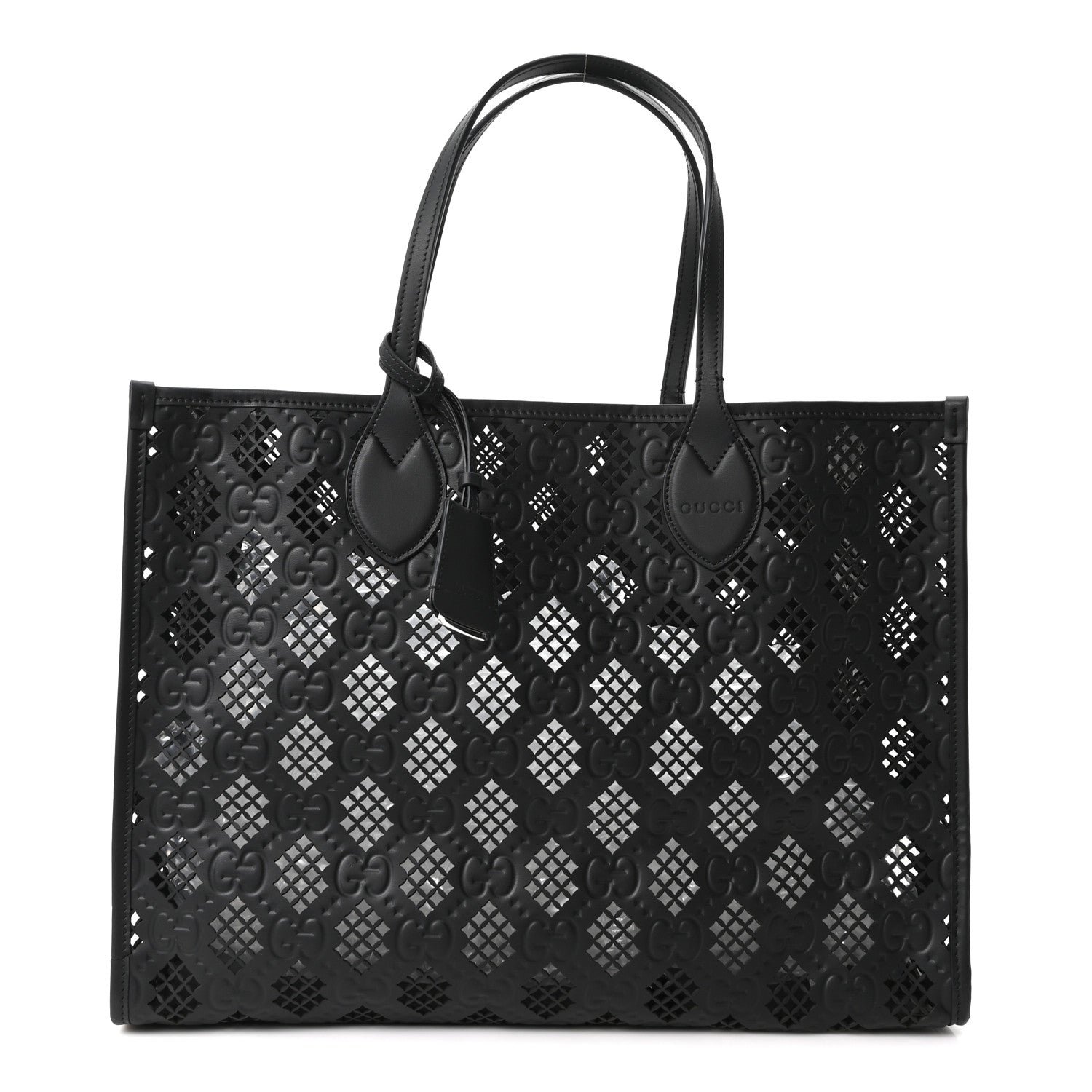 Gucci Calfskin GG Monogram Diamond Cut Medium Ophidia Tote Bag Black