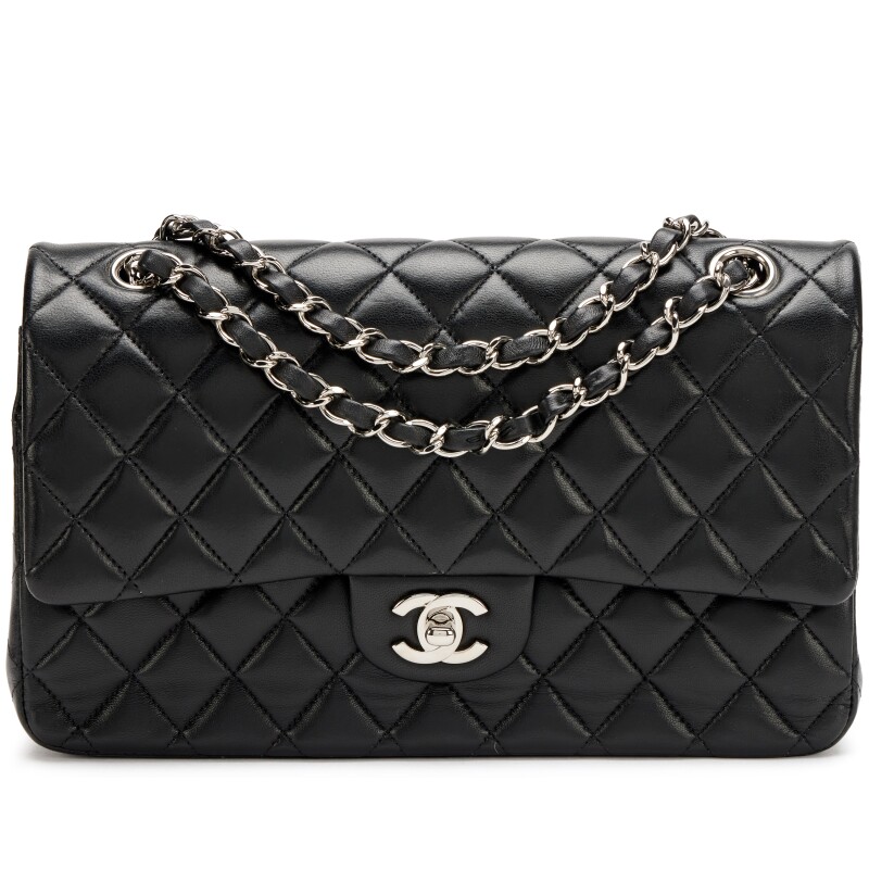 Black Quilted Lambskin Medium Classic Double Flap Bag Silver Hardware, 2017-2018