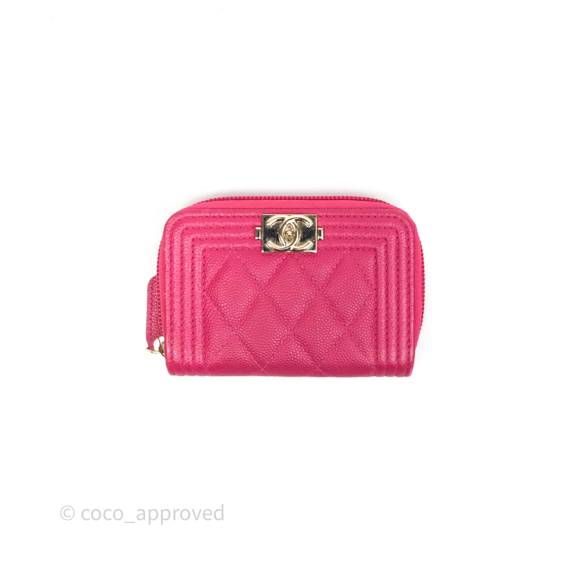 Chanel Boy Zipped Coin Purse Hot Pink Caviar Gold Hardware