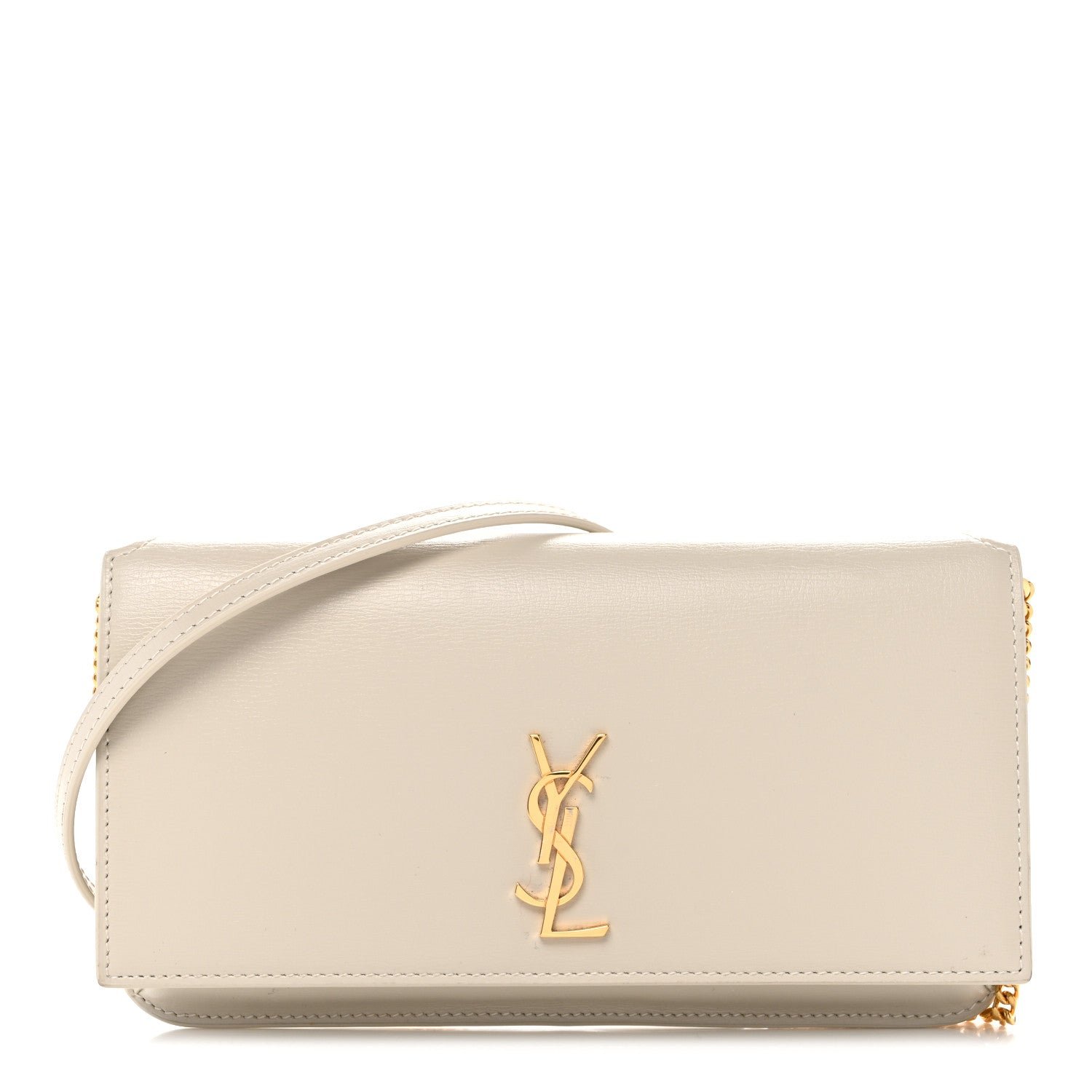 Saint Laurent Smooth Calfskin Monogram Phone Holder Crossbody Crema Soft