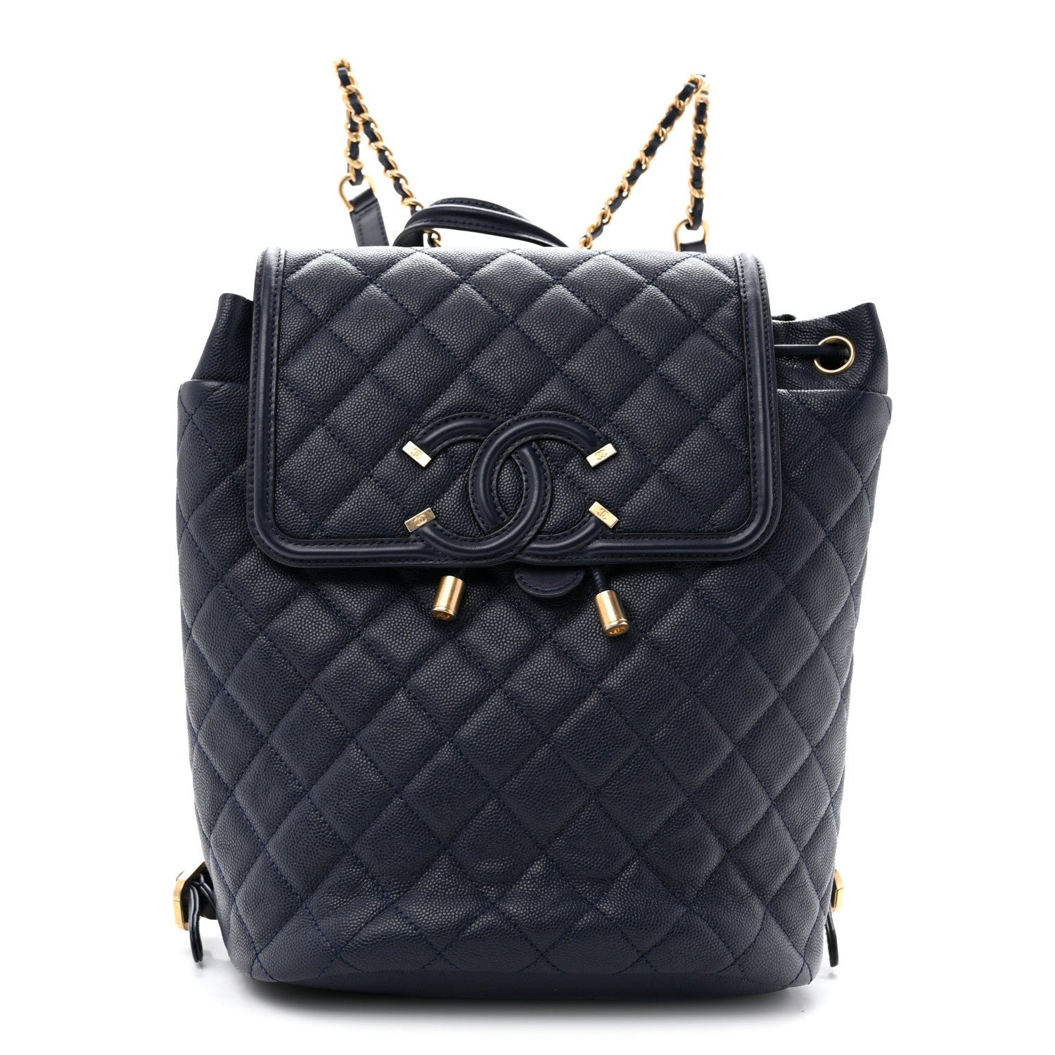 Chanel Caviar Quilted Filigree Backpack Navy