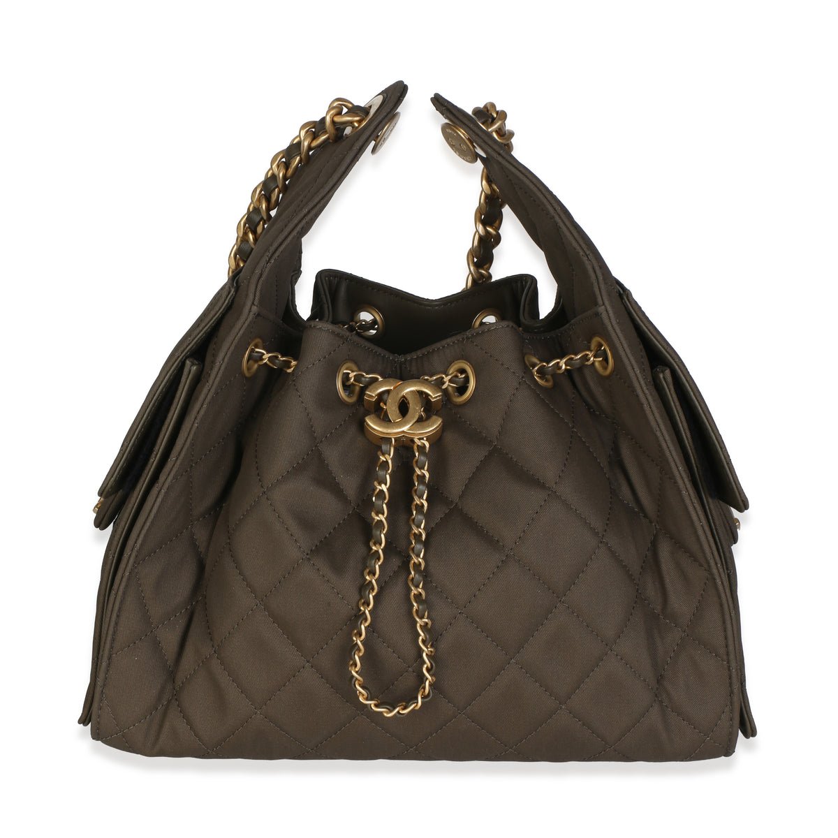 Chanel 25B Khaki Quilted Canvas Small Chanel 25 Hobo