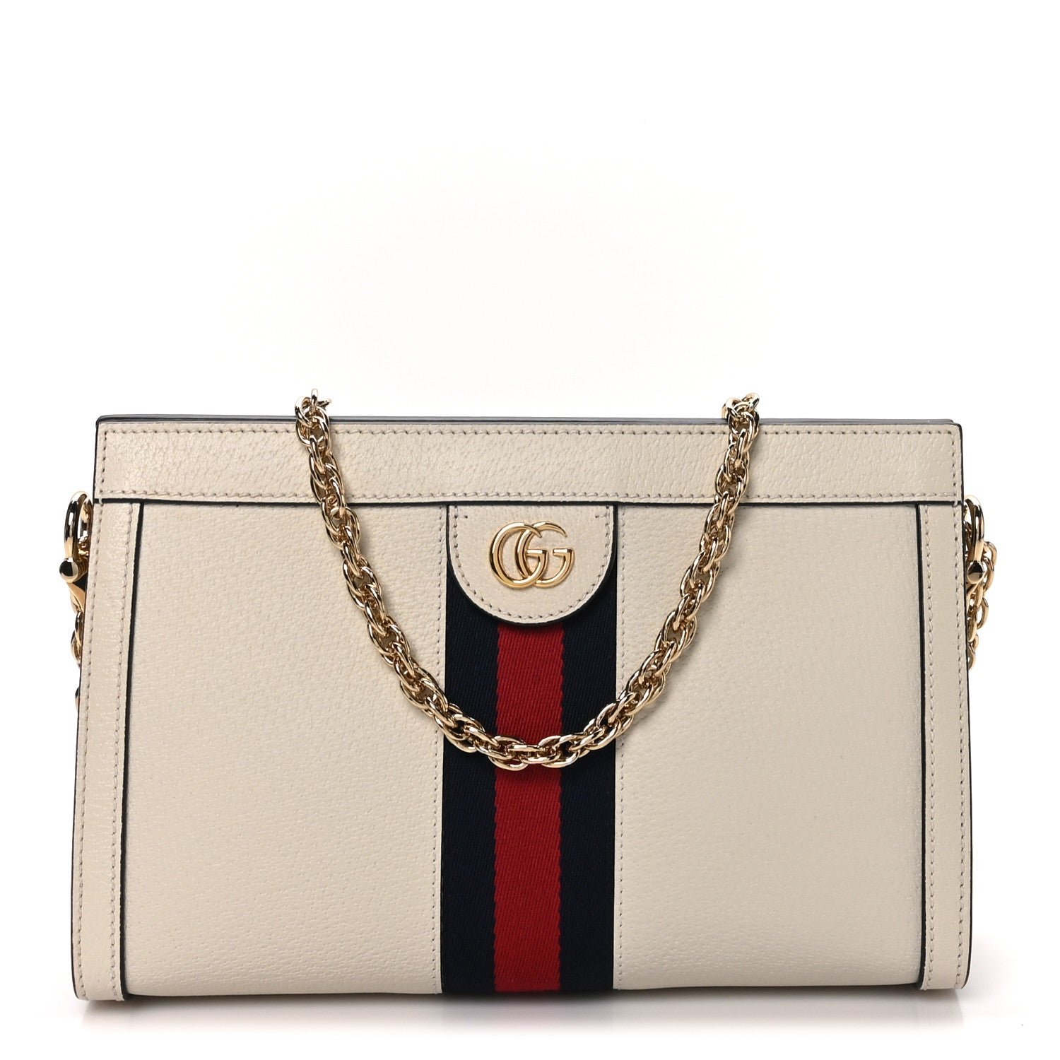 Gucci Textured Calfskin Web Small Ophidia Chain Shoulder Bag Mystic White