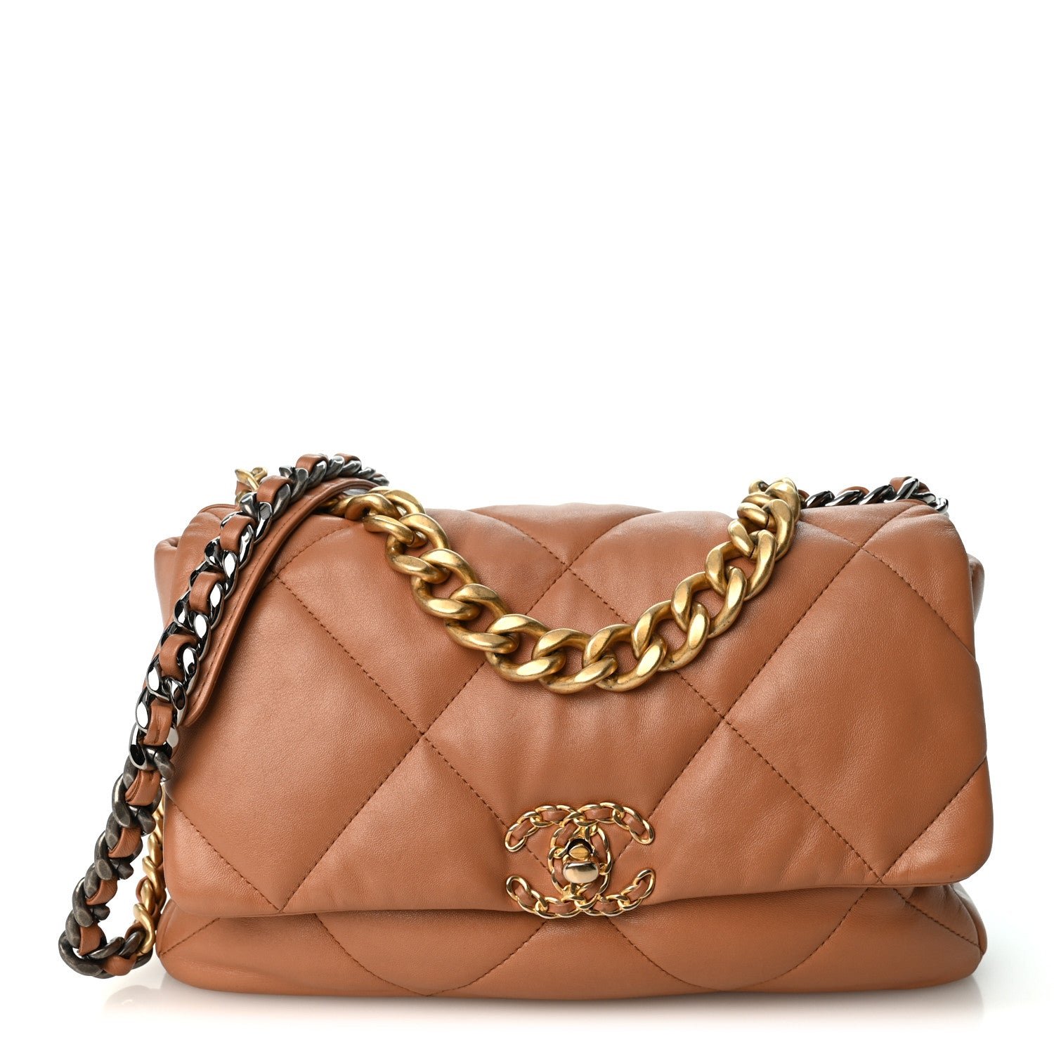 Chanel Lambskin Quilted Large Chanel 19 Flap Brown