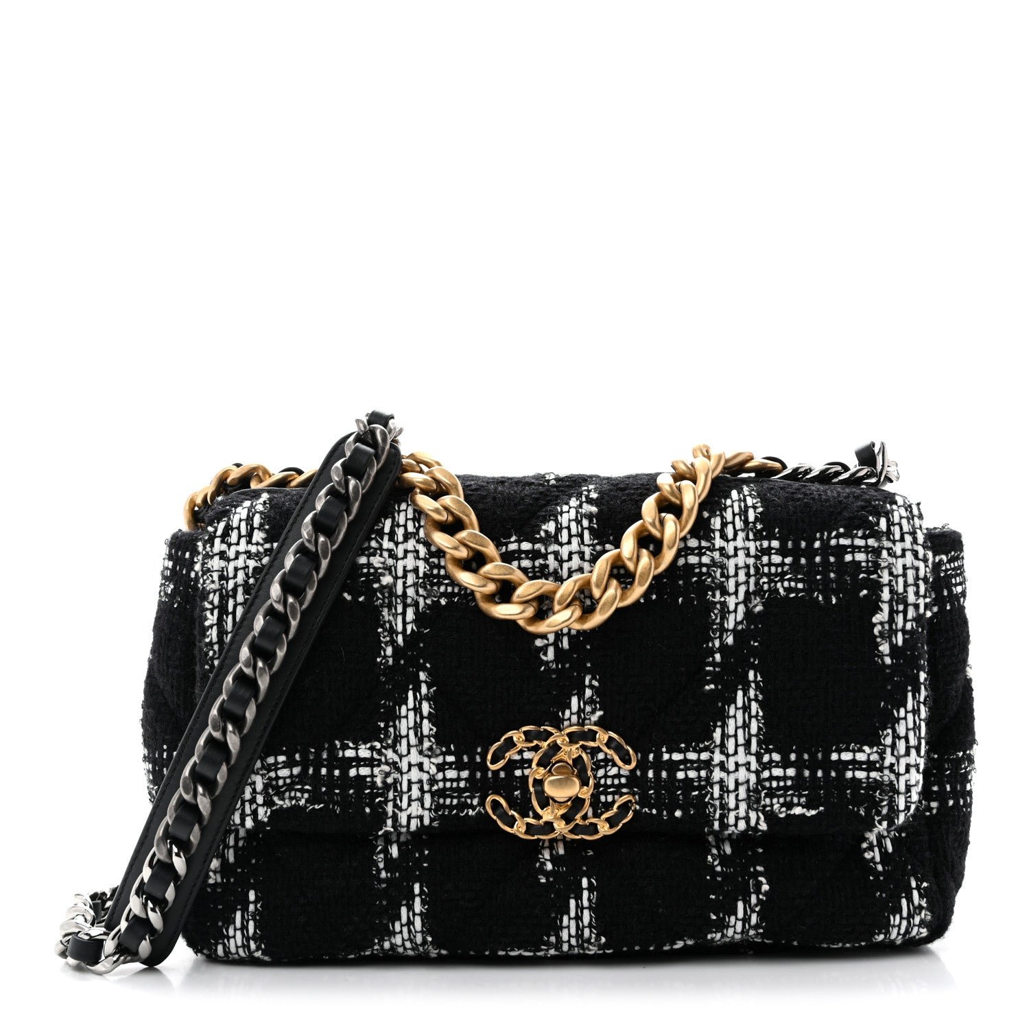 Chanel Tweed Quilted Medium Chanel 19 Flap Black White