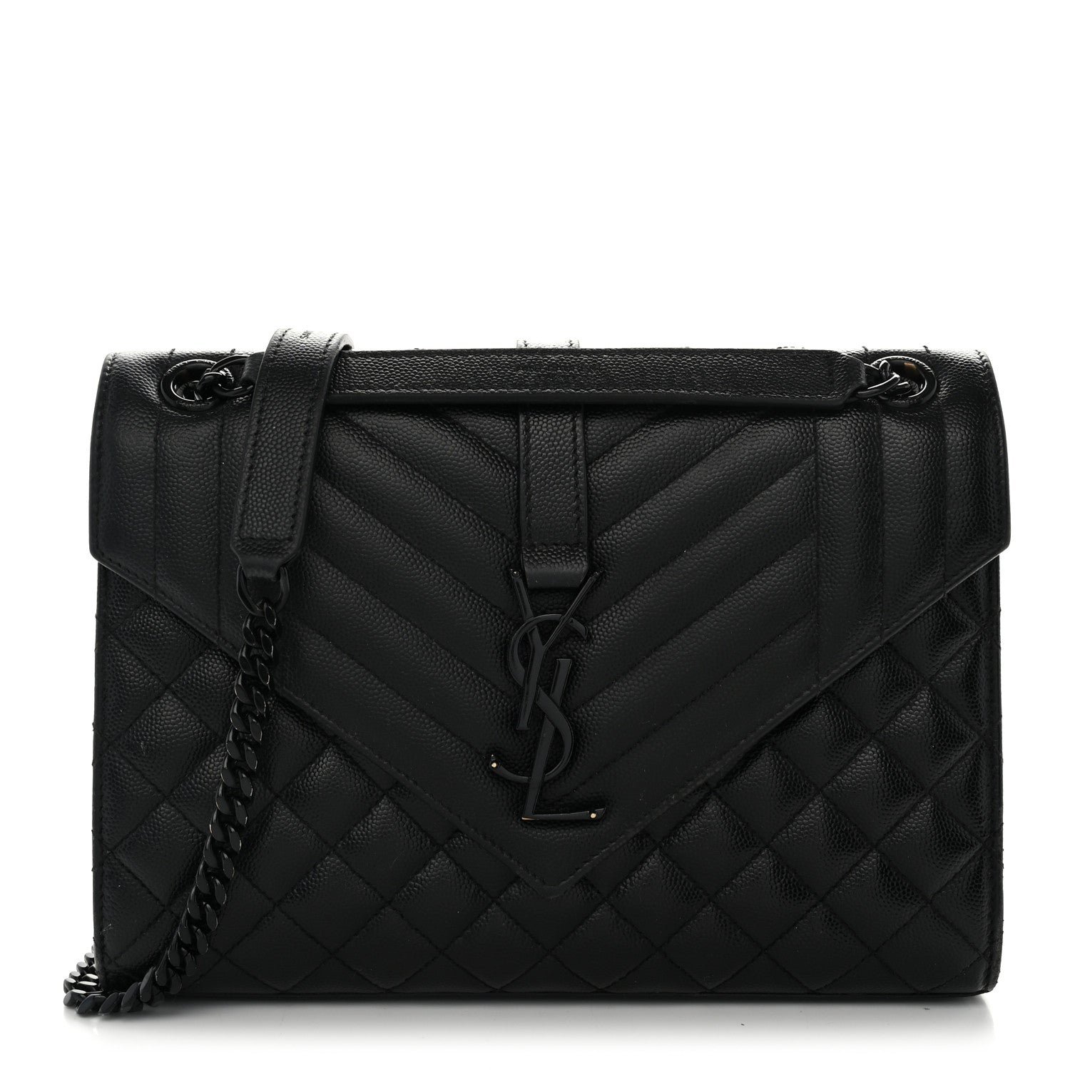 Saint Laurent Grain De Poudre Textured Mixed Matelasse Triquilt Medium Monogram Monochrome Satchel Black