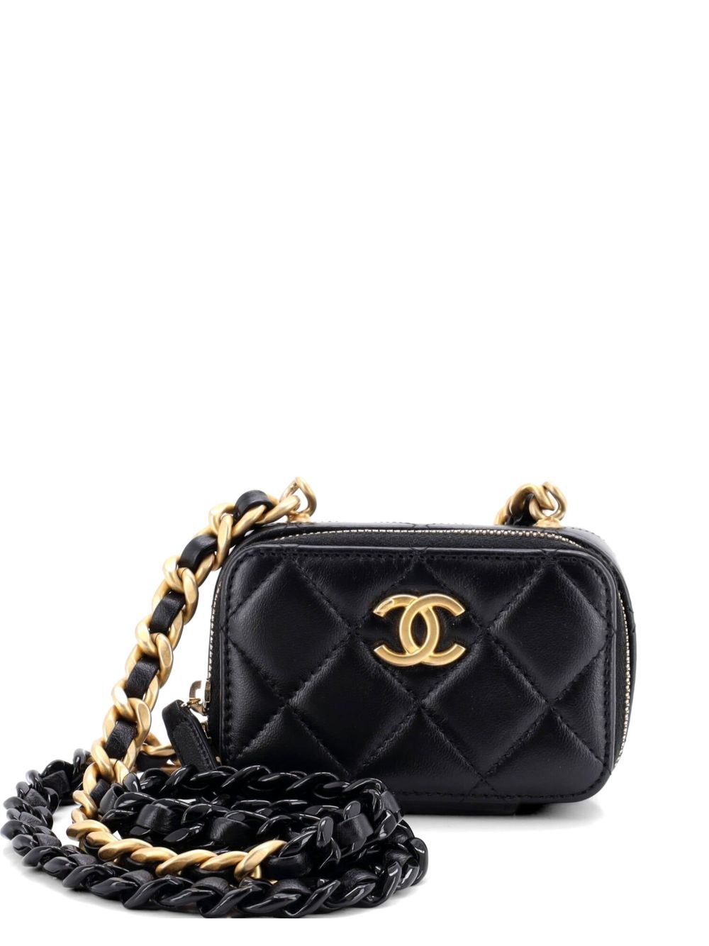 Lacquered Metal CC Zip Around Card Holder on Chain Quilted Lambskin clutch bag