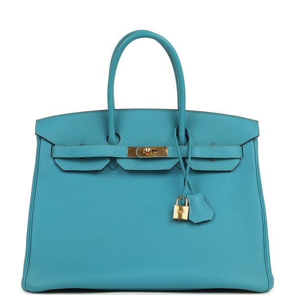 Pre-owned Hermes Birkin 35 Turquoise Togo Gold Hardware
