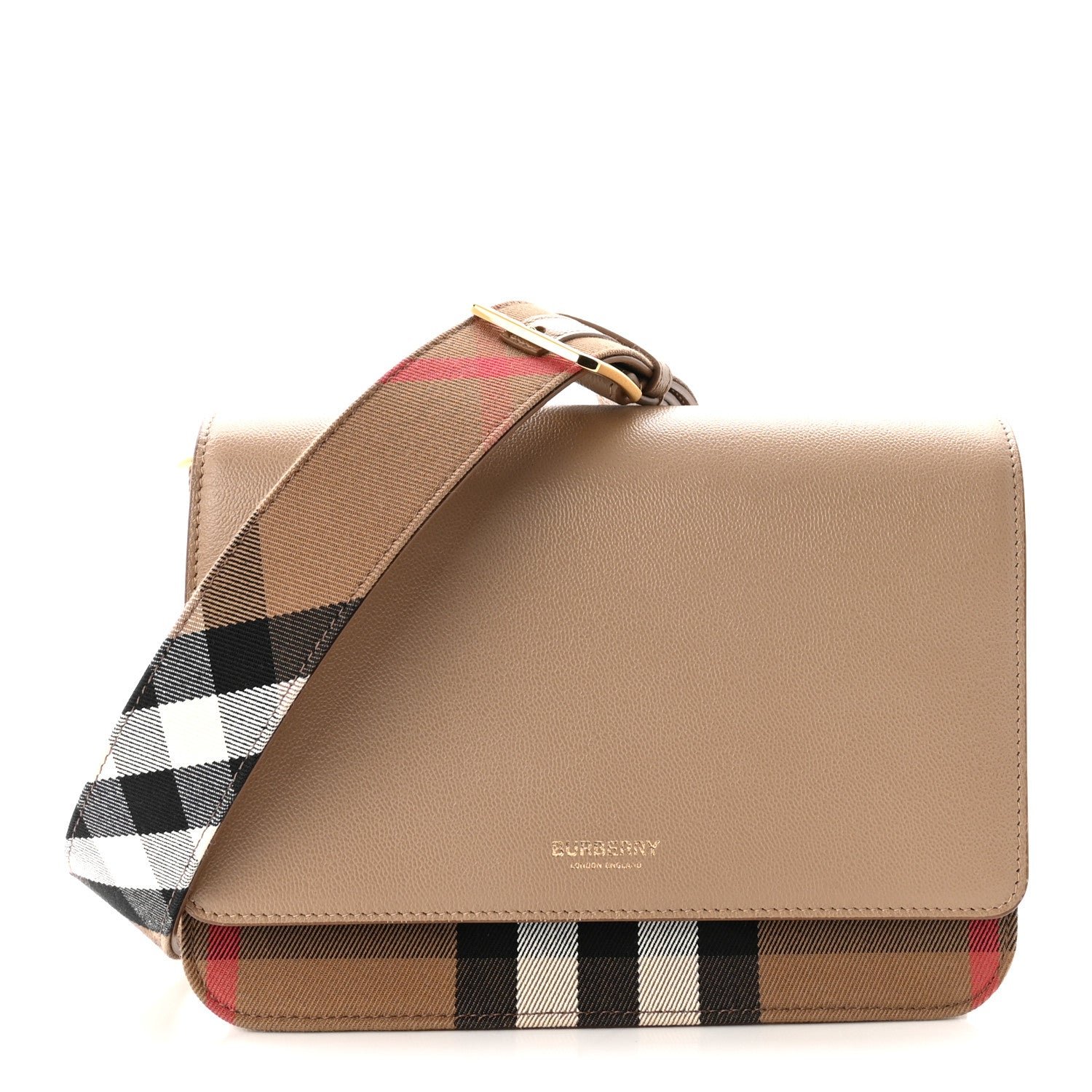 Burberry Burberry Derby Calfskin House Check Mackford Crossbody Bag Camel