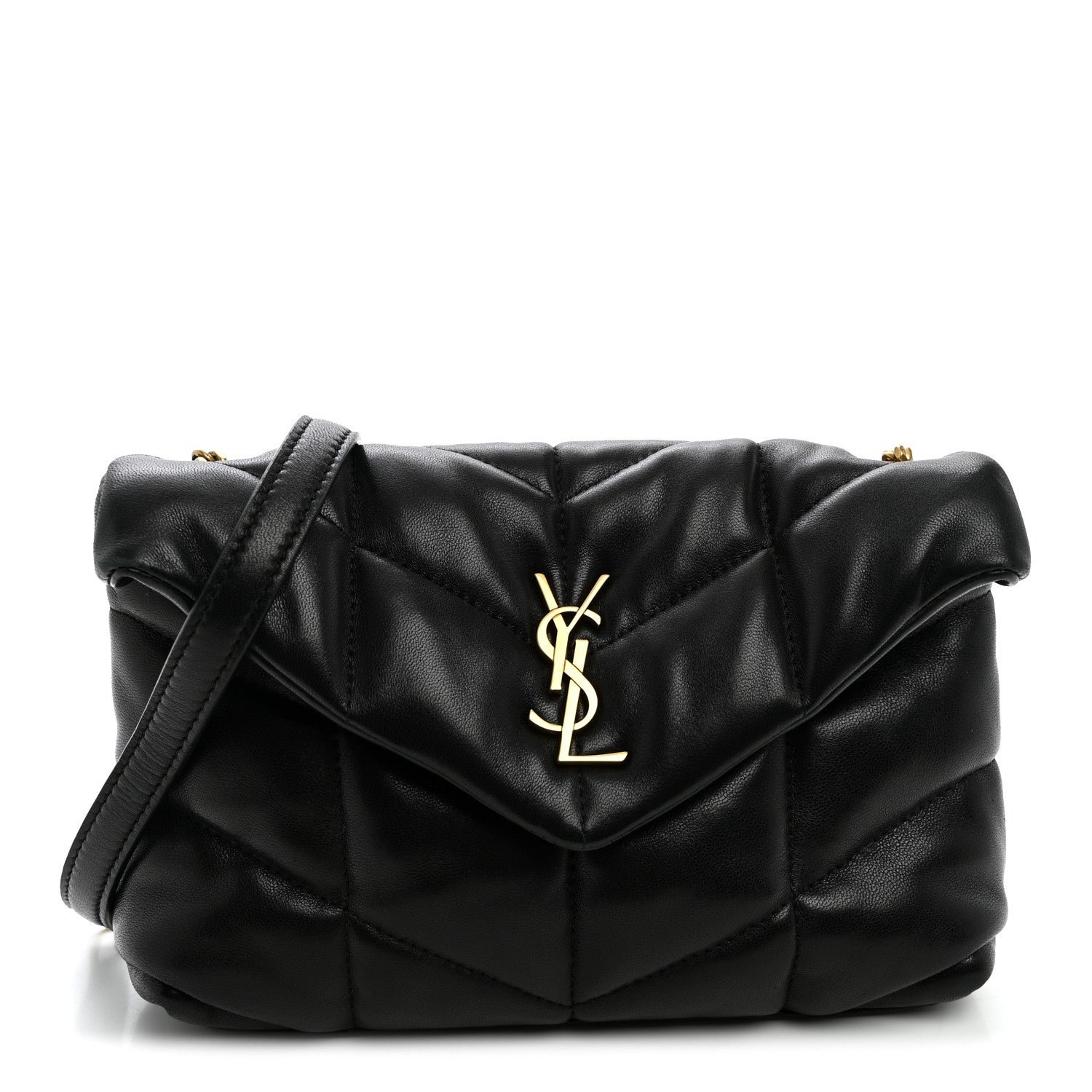 Saint Laurent Lambskin Quilted Toy Loulou Puffer Monogram Chain Satchel Black
