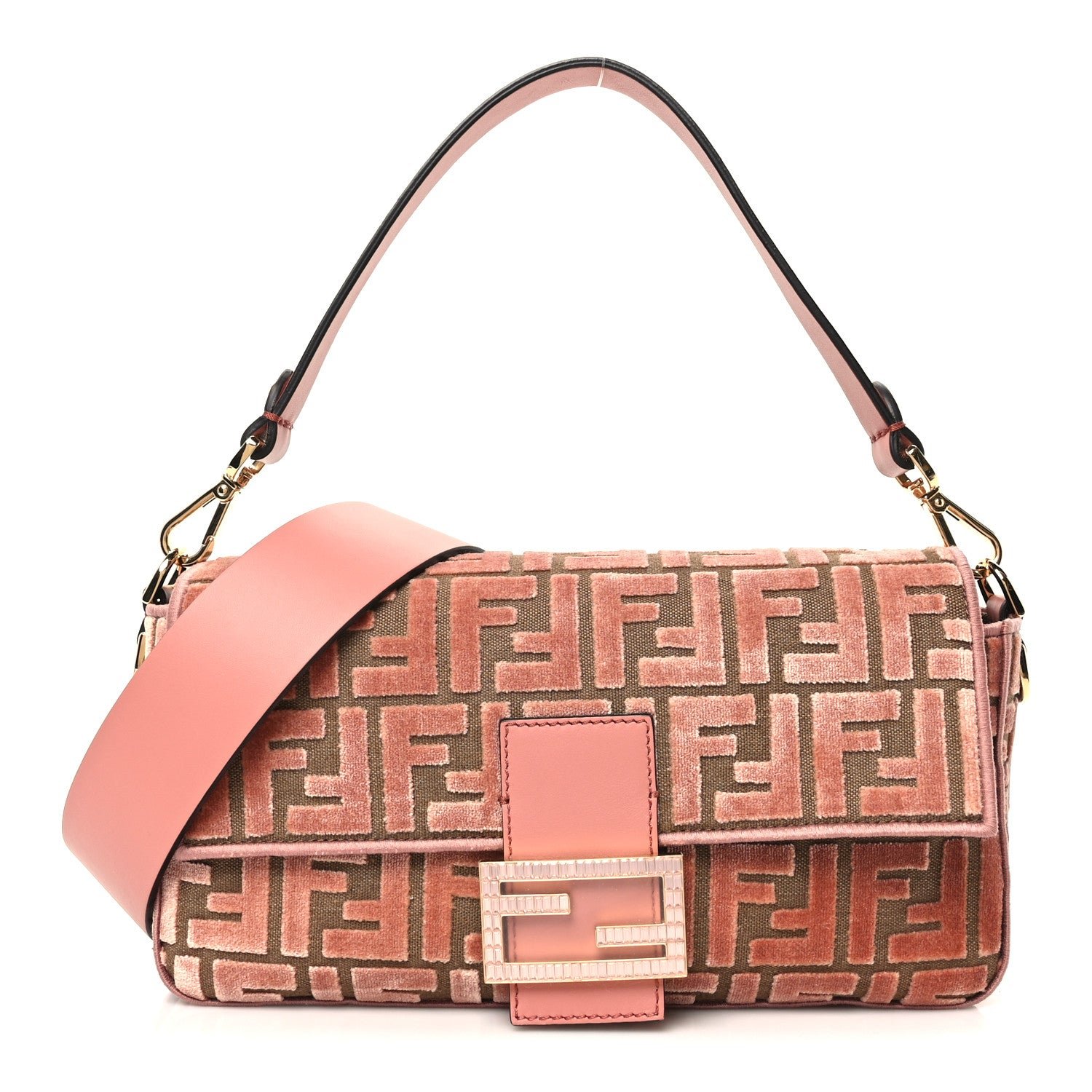 Fendi Fendi Velvet Jacquard Crystal FF Baguette Macaron
