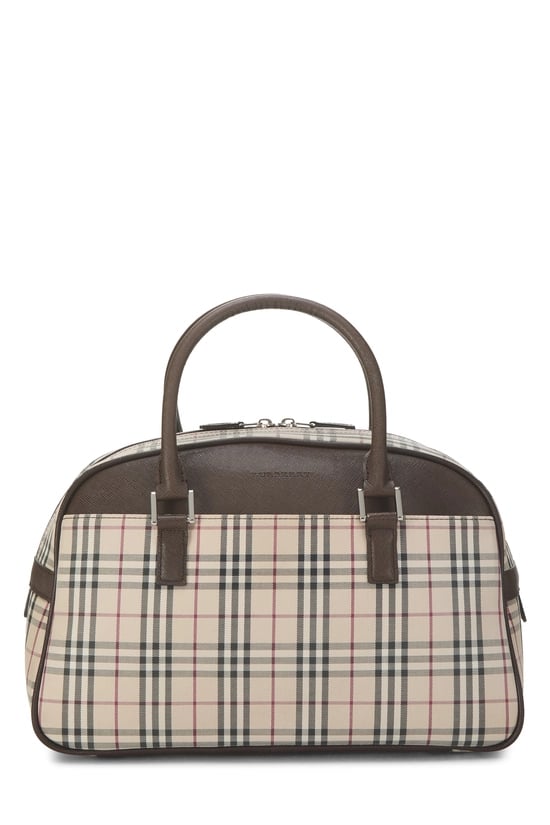 Brown Jacquard Check Bowler Handbag Medium