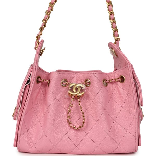 Chanel Mini 25 Hobo Bag Pink Caviar Antique Gold Hardware