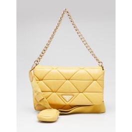 Prada Yellow Nappa Patchwork Quilted Leather Re-edition Flap Crossbody Bag