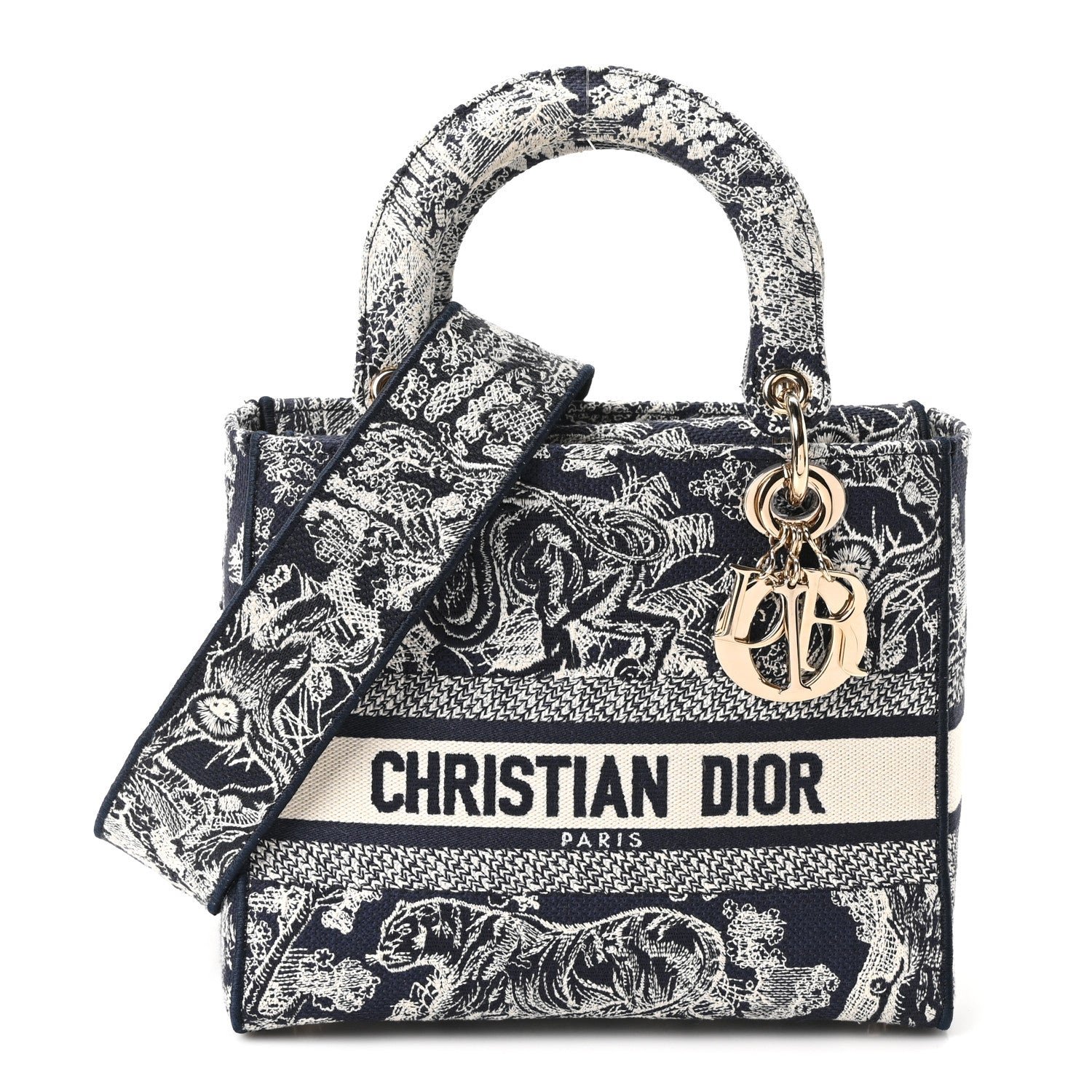 Christian Dior Toile de Jouy Embroidered Medium Lady D-Lite Blue