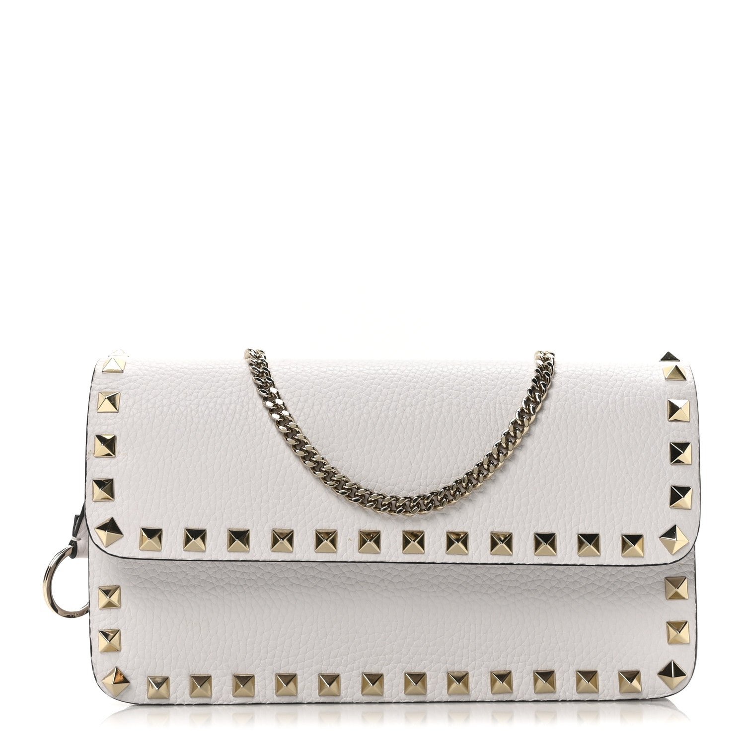 Valentino Garavani Grainy Calfskin Rockstud Chain Pouch White