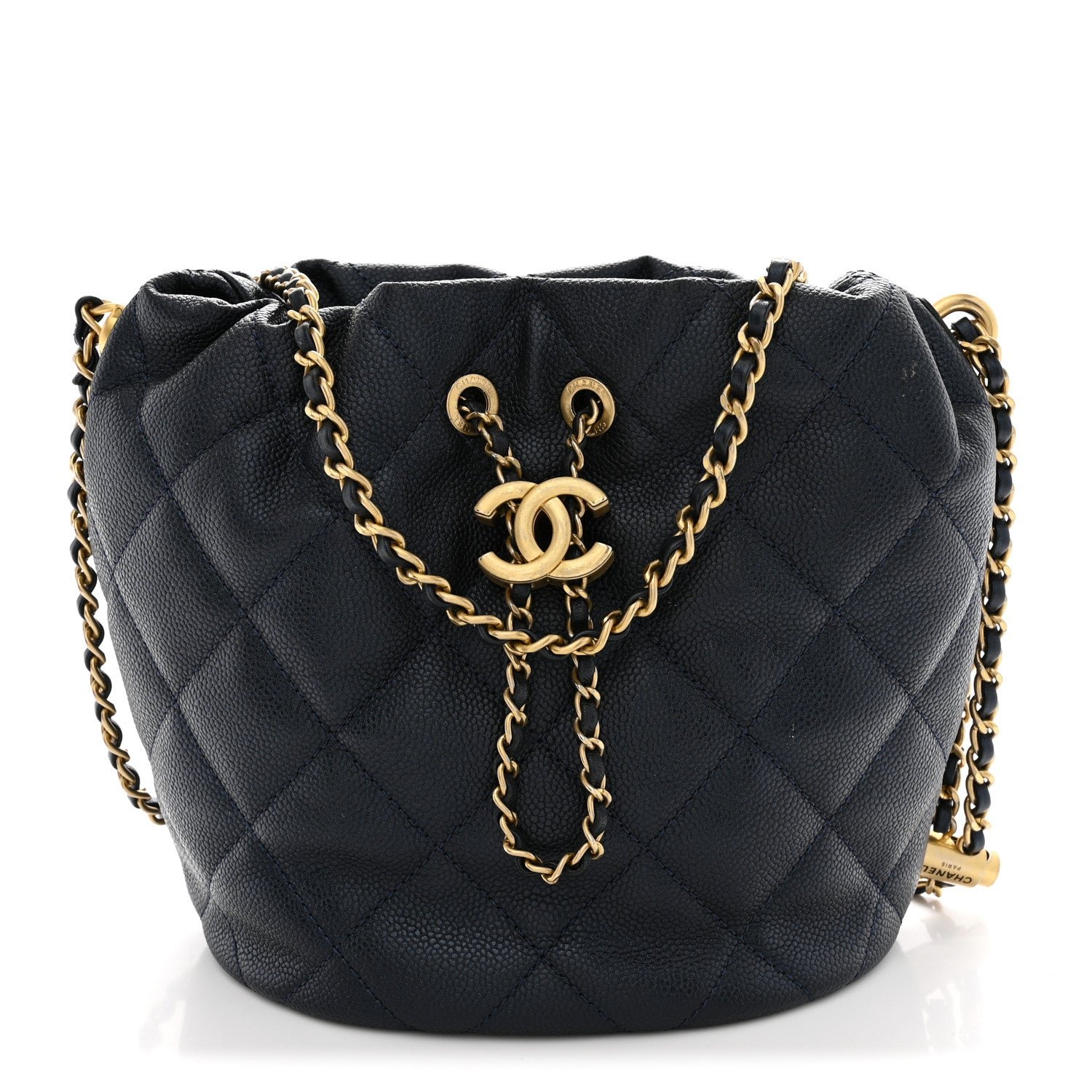 Chanel Iridescent Caviar Quilted My Perfect CC Bucket Drawstring Bag Blue