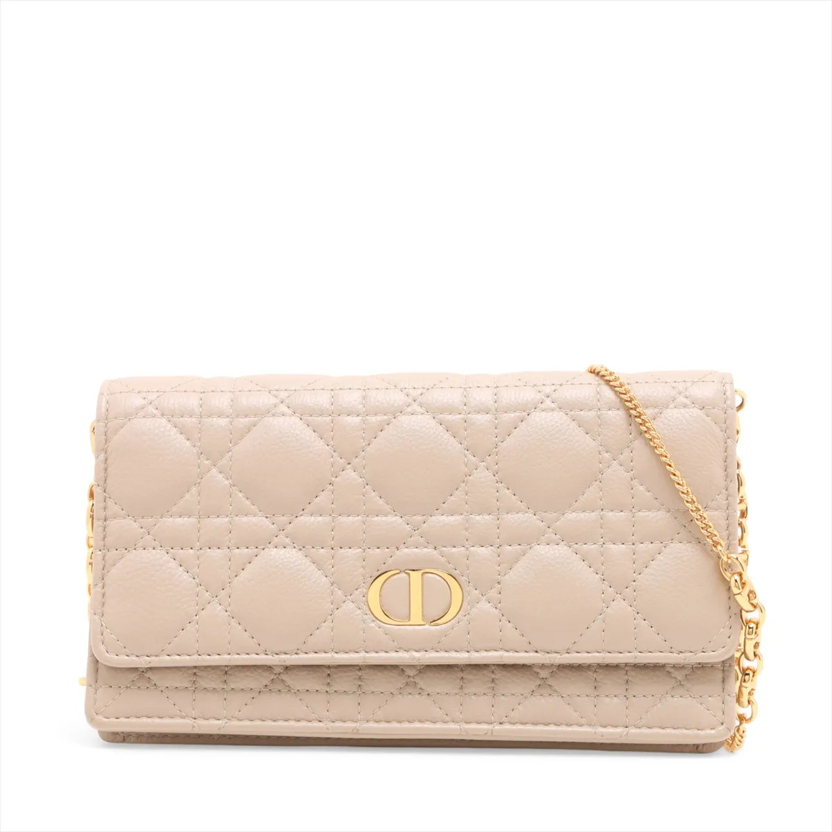 Christian Dior Cannage Caro Leather Chain Wallet Beige