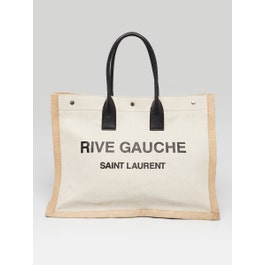 Saint Laurent Yves Saint Laurent Natural Linen And Leather Rive Gauche Tote Bag