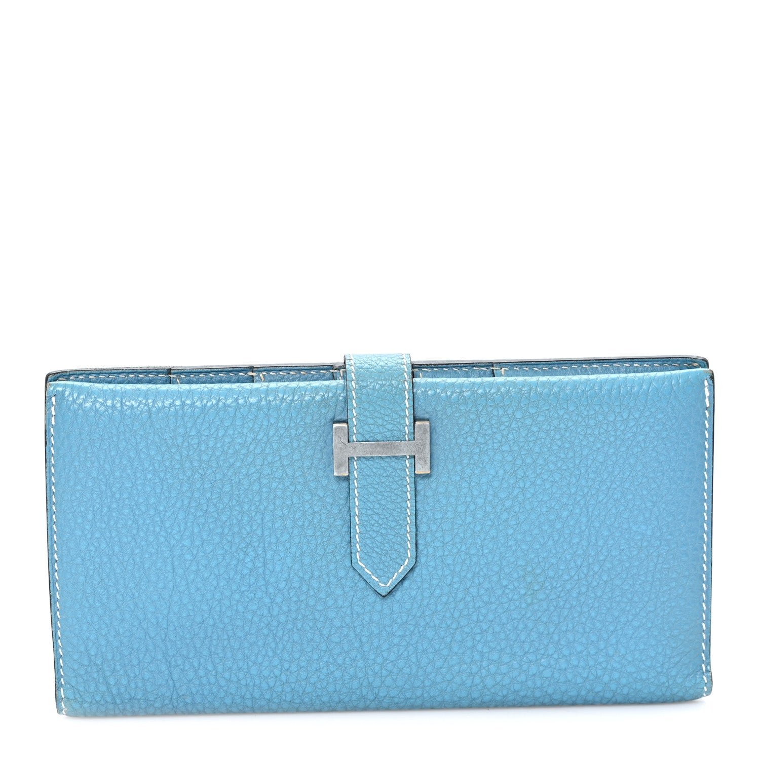 Hermes Taurillon Clemence Bearn Gusset Wallet Blue Jean