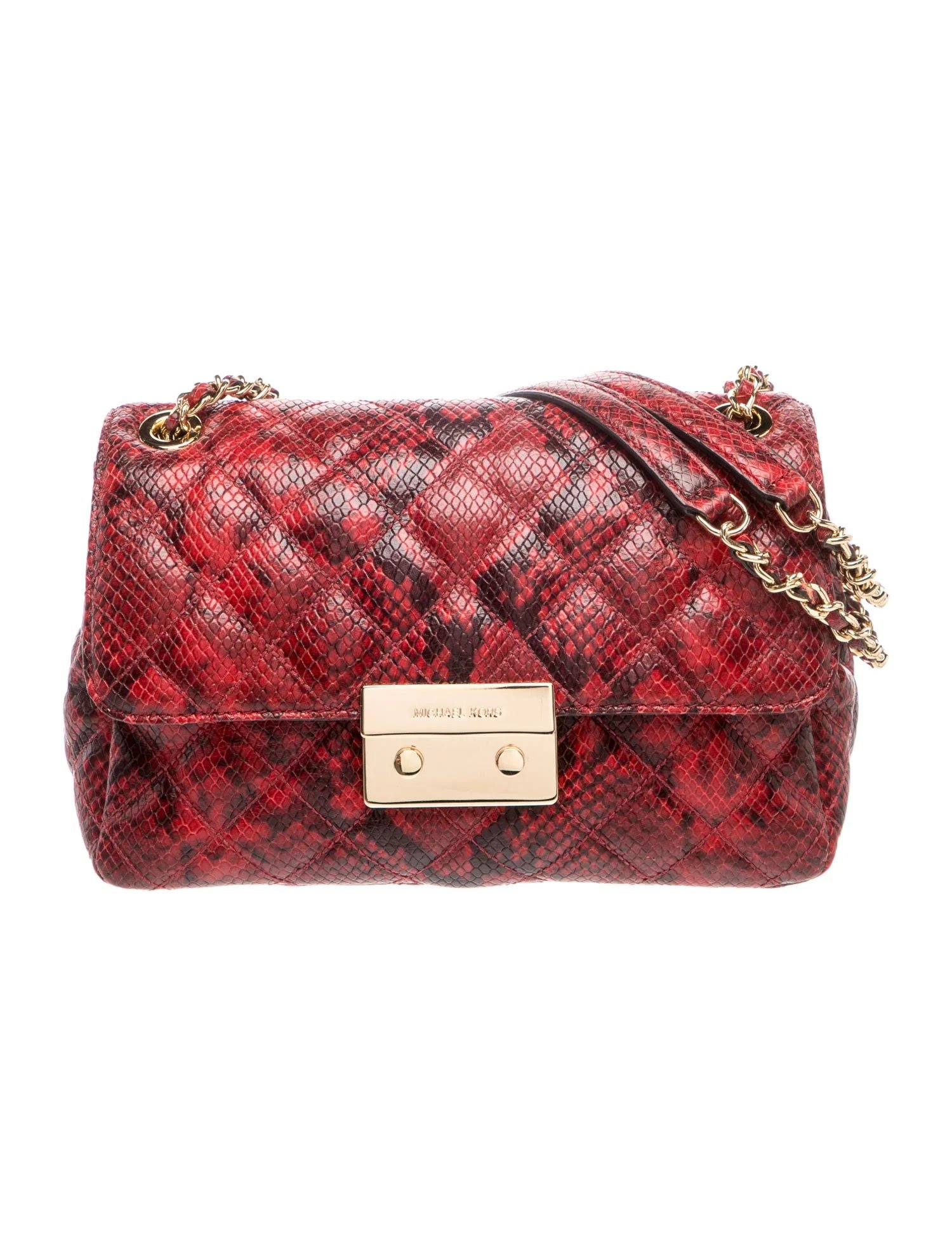 Michael Kors Leather Sloan Quilted Python-Embossed Shoulder Bag Large
