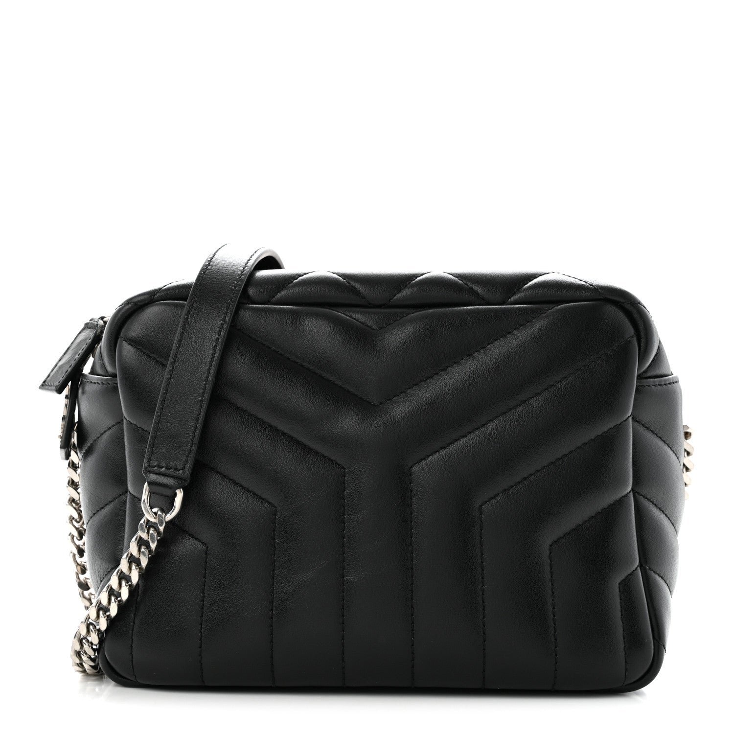 Saint Laurent Calfskin Y Quilted Monogram Small Loulou Bowling Bag Black