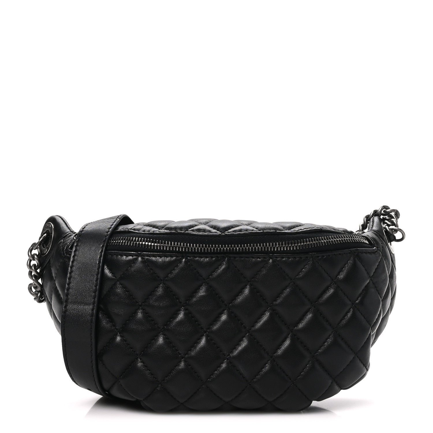 Chanel Lambskin Quilted Banane Waist Bag Fanny Pack Black