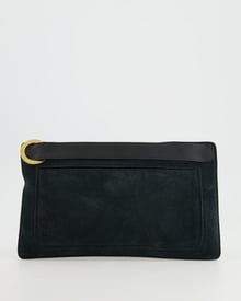 Loro Piana Loro Piana Green Velvet Pouch with Leather Strap and Gold Detailing