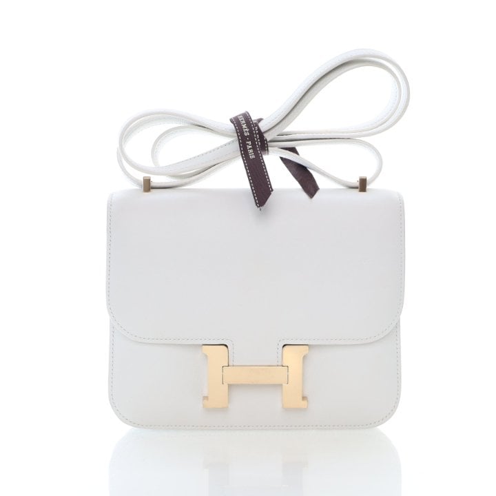 Hermes White Swift Mini Constance 18