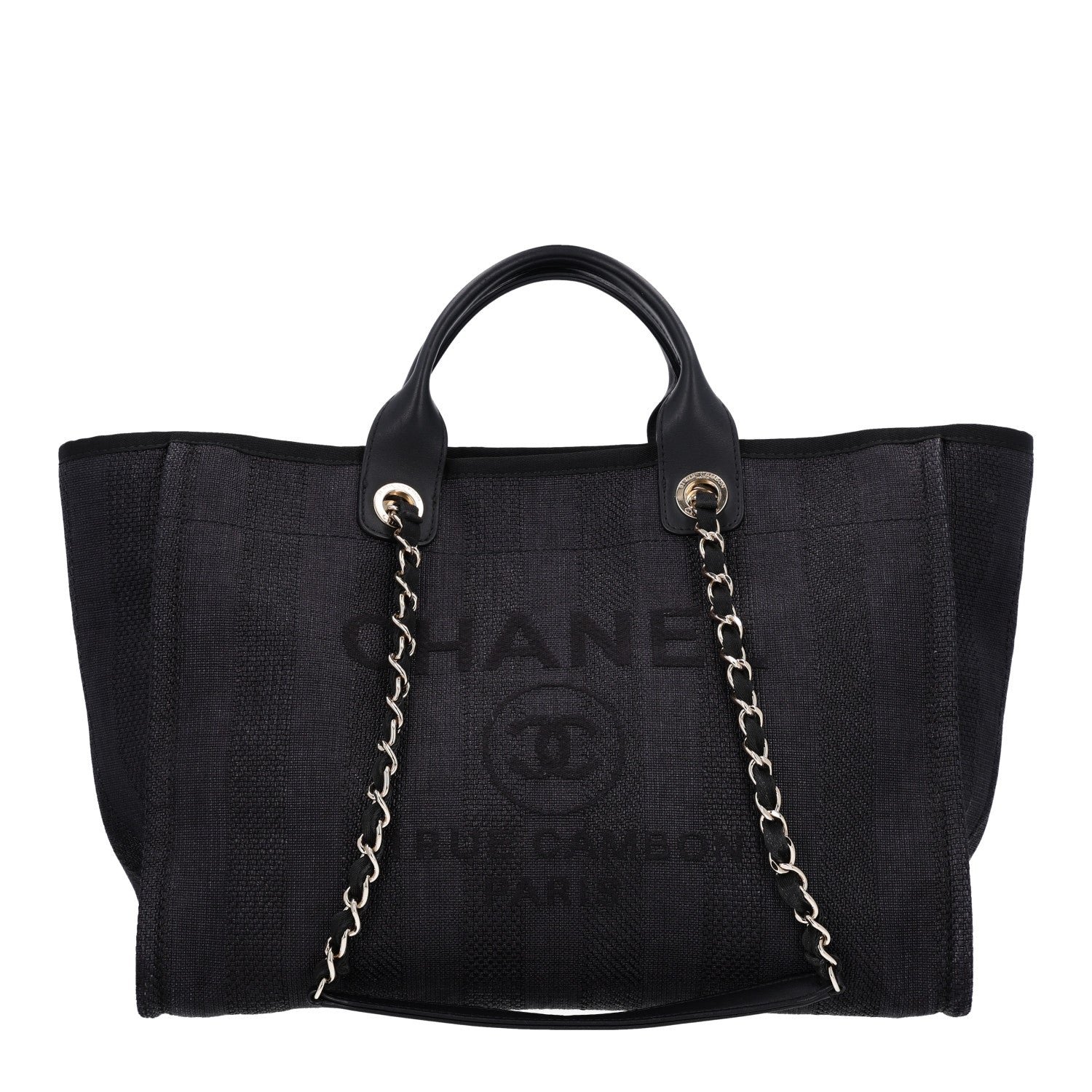 Chanel Mixed Fibers Calfskin Striped Medium Deauville Tote Black