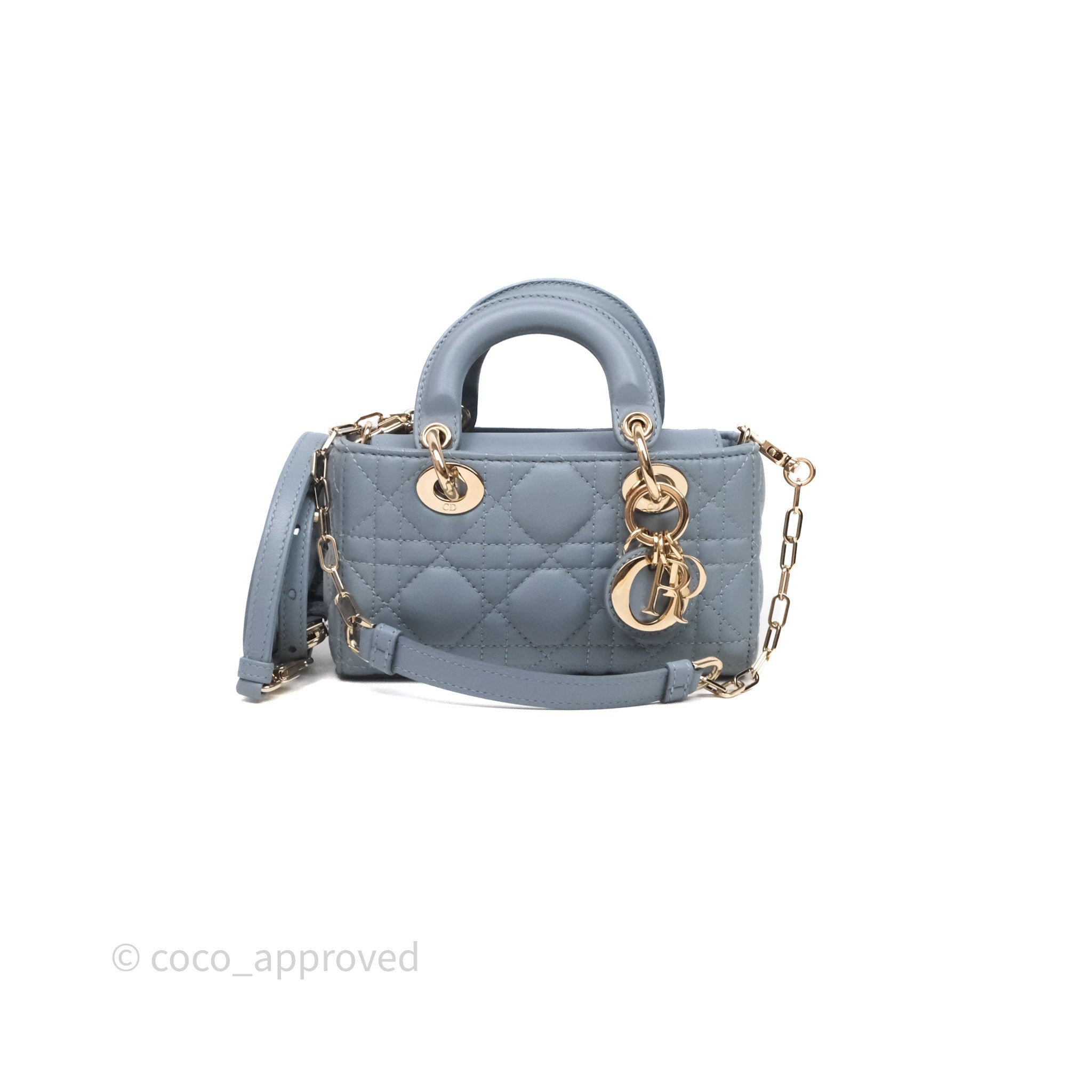 Christian Dior Micro Lady D-Joy Bag Blue Cannage Lambskin Light Gold Hardware