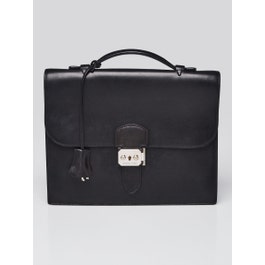 Hermes Hermes 27cm Black Box Leather Palladium Plated Sac a Depeches Briefcase Bag