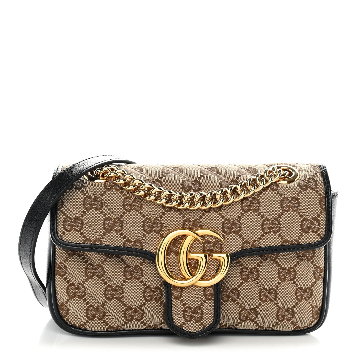 Gucci Monogram Matelasse Diagonal Mini GG Marmont Shoulder Bag Beige Black