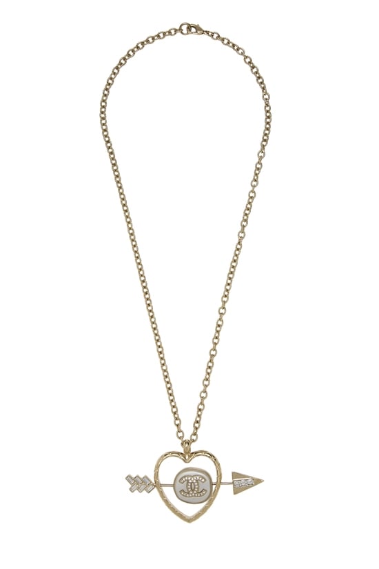Gold Crystal 'CC' Heart Arrow Pendant Necklace