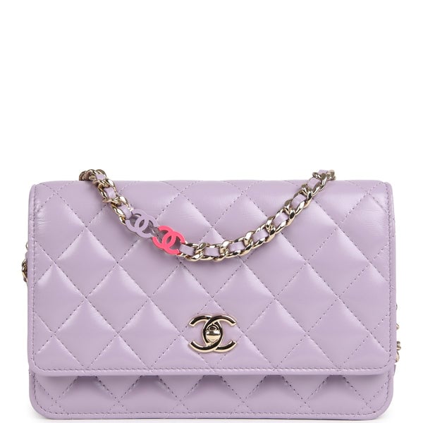 Chanel Wallet On Chain WOC Light Purple Shiny Lambskin Light Gold Hardware