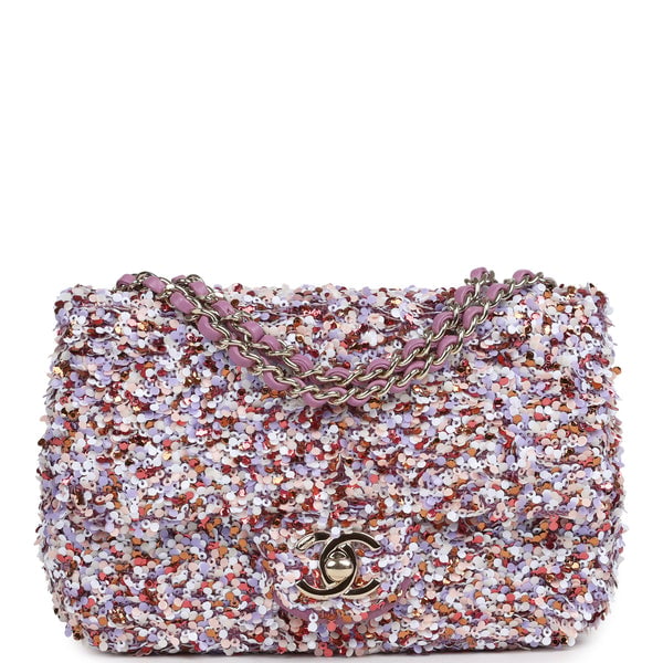Chanel Mini Rectangular Flap Bag Light Purple, Pink, White, Multi Sequin Light Gold Hardware