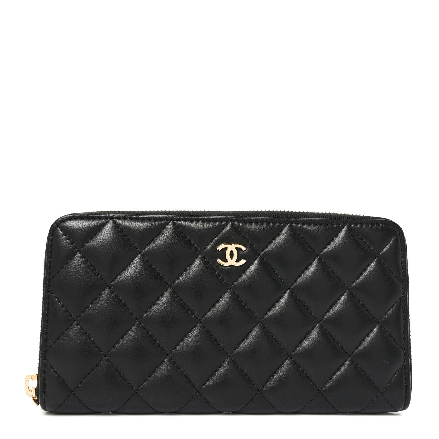 Chanel Lambskin Quilted Large Gusset Zip Around Wallet Black