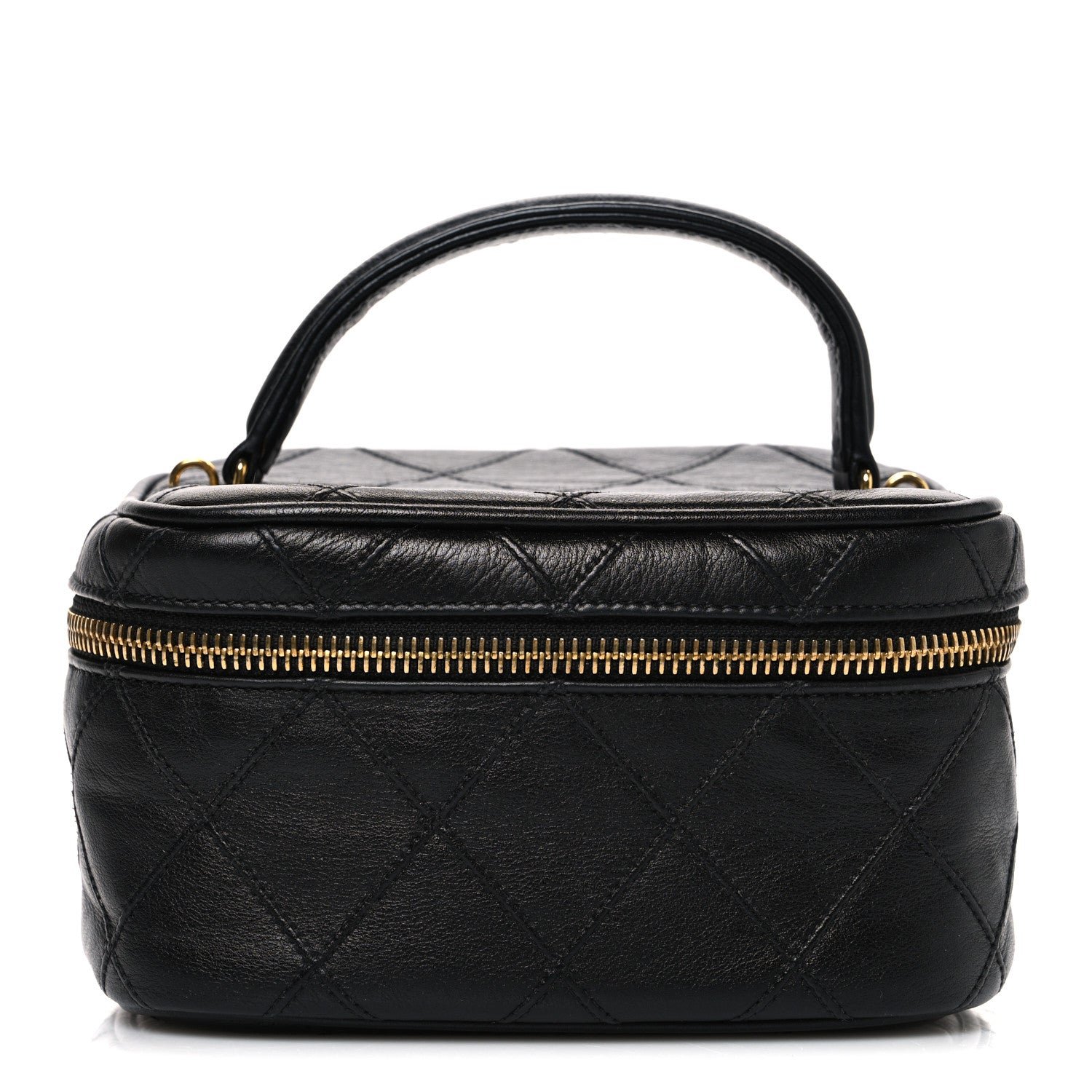 Chanel Lambskin Diamond Stitched Top Handle Vanity Case Black